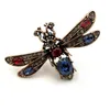 Broches Vintage Tono de ouro vintage Red Blue Crystal Honey Bee Broche Micro Pave Clear Wing Designer Pin Jóias de insetos fofos