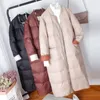 Women's Trench Coats White Duck Down Over Knee 2022 Long Winter Jacket Casual Women Thick Cotton Baseball Collar Diamond Female