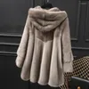 Cappotto di visone in pelliccia da donna Intero 2022 Abbigliamento Capispalla Giacca Cappotti Inverno Lungo con cappuccio Moda manica doppia