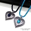 Choker Vintage Silver Heart Necklace Pendant Shiny Oval Glass Crystal Edelweiss Women Party Oktoberfest Costum Jewelry