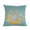 Pillow Cartoon Healing Style Cute Baby Elephant Linen Throw Case Home Sofa Children Kid's Nursery Room Decorative Cover