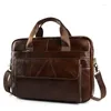 Briefcases Luxury Cow Genuine Leather Business Men's Briefcase Male Shoulder Bag Real Men Messenger Tote Computer