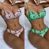 Maillot de bain femme deux pièces imprimé serpent support en acier maillot de bain à lacets Bikini sans bretelles léopard femme femme