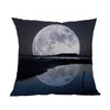 Kudde damm solnedgång och soluppgång fantastiskt landskap i Mountain River Moon Sky Case Home Soffa Room Decorative Cover