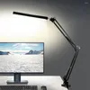 Bordslampor LED Folding Metal Clip Desk Lamp L￥ng arm Dimning 3 f￤rger Belysning f￶r vardagsrumsl￤sning Ljus