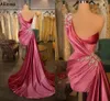 Roze elegante avondjurken één schouder kanten appliques kralen formeel feest prom jurken plooien korte formele gelegenheid receptie birhthday verlovingsjurk cl1213