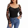 Women's T Shirts Womens Lace Sleeve Panel Shirt Top Sexy Wrap Breast Mesh Neck For Women
