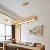 Lampade a sospensione Luci regolabili Lampada da pranzo in legno a LED con paralume in metallo Lustri Lampada a sospensione moderna Illuminazione a sospensione