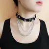 Charck Black Goth Colar para mulheres punk punk rebite redondo coração colar de cinto de sino de colarinho de cosplay acessórios góticos 7031