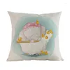 Pillow Cartoon Healing Style Cute Baby Elephant Linen Throw Case Home Sofa Children Kid's Nursery Room Decorative Cover