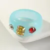 Anneaux de mariage esthétique coloré Transparent couleur bonbon résine acrylique Vintage cristal strass ensemble pour femmes Bague Femme cadeau