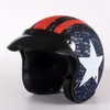 Casques de moto demi-visage casque vintage rétro café allemand racer scooter cruiser chopper mat noir cuir dot