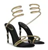 Summer Brand Sandals Leather Embellishment Strap Snake Wrap Ankle Open Toe Elegant Women's Fashion Evening Dress Wedding Party Walking Middle Heel Shoes