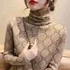 여자 스웨터 디자이너 한국 패션 인쇄 터틀넥 긴 소매 T 셔츠 캐주얼 여성 의류