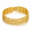 Link Bracelets 2-Rows Leaf Chain Mens Bracelet 18k Yellow Gold Filled Solid 15mm Wide Men's Jewelry Hip Hop Wristband Gift