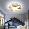 Kroonluchters Modern Led kroonluchter voor kinderslaapkamer kinderen Kleine Kindergarten plafondlamp Blue Gold Airplane Design Remote Light Ring Light