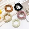 Fashion Rope Scrunchie Ponytailt Holder White Black Champange Faux Pearl Beads Elastic Hair Bands Hair Acess￳rios para mulheres