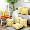 Kussen Home Decor geborduurde hoes Gele gember/witte geometrische bloemencanvas katoenen vierkant borduurwerk 45x45 cm