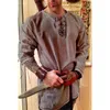 Camisetas para hombres Cosplay Men Renaissance Pirate Tops Retro Knight Warrior Outfit Lace-Up Long manga de manga larga ropa medieval