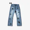 Designer Jeans Chrome Hearts the Cross Printed Washed Light into Old Straight Loose Jean Mens Woman Mid Waist Long Pants Splash-ink Loose Casual Chromees Trousersa