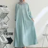 Casual Dresses Elegant Solid Color Large Hem Traditional Dress O-neck Batwing Long Sleeve Slant Pockets Unique Ankle Length Robe