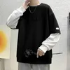 Mode coréenne Patchwork Crewneck Sweat Loose Fit Hommes Streetwear Hip Hop Hoodies Hommes Mode Vêtements Printemps et Automne