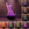 3D Cat Night Light Beaking Lucky Fortune Animal Touch Switch Table Optical Illusion Lamps 7 Färg Byte Ljus med fjärrkontroll Akryl Flat