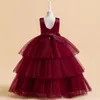 Платья для девочек, детские платья для девочек, длинное детское вечернее платье принцессы из красного тюля с цветочным принтом