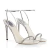 Elegant Lady Sandals Leather Crystal Embelling Ankle Strap Glitter Summer Fashion Dinner Bekväma promenadskor