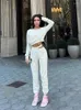 Kvinnors tv￥bitar byxor Akaily Black 2 Set Tracksuit Womens Matching Summer Outfits 2022 Pink Long Sleeve Crop Top och