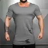 Herrar t shirts muskeluys 2022 sommar fitness skjorta män rippade hål t-shirts fyrkantiga hals smala fit tees hip hop förläng thirt
