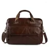 Briefcases Luxury Cow Genuine Leather Business Men's Briefcase Male Shoulder Bag Real Men Messenger Tote Computer