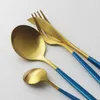 Dinnerware Sets 4Pcs Pink Gold Set Blue Matte Cutlery Stainless Steel Tableware Fork Knife Spoon Silverware Flatware