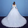 Abito da sposa 2022 Classico a mezza manica con scollo a barchetta in pizzo con spalle scoperte Appliques da sposa su misura Vestido De Noiva L