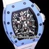 Z Ultima versione zf202210011 Orologio da uomo A7750 Cronografo automatico Cassa in ceramica blu Quadrante in acciaio scheletrato Marcatori Cinturino in caucciù Super Edition Orologi eterni