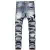 Designer Mens Jeans Pantalon de randonnée Ripped Hip Hop High Street Marque de mode Pantalones Vaqueros Para Hombre Moto Broderie Ajustement serré