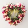 Dekoracyjne kwiaty walentynki wieniec na drzwi przednie kształt serca sztuczny kwiat róży Garland Silk Fałszywe piwonia ślubne wiszące