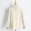 Abiti da donna Autunno Moda femminile e stile occidentale Personalità Risvolto garza Cuciture maniche a sbuffo Giacca blazer sottile di alta qualità