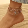 Cavigliere Moda Lettera Farfalla Catena Multistrato Cavigliere Per Le Donne Piede Braccialetto Gioielli Personalità Boho Bling Beach Cavigliere