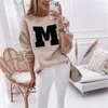 Women's Hoodies 2022 가을 프린트 스웨터 긴 소매 오-넥 스웨터 여성 루스 패션 캐주얼 Streetwear 레이디 풀오버