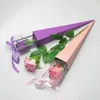 Embrulho de presente 5pcs Dia dos namorados Flor rosa Flor transparente Bouquet Pacote de buquê único PVC Triangle Glitter Paper Bag