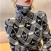 2023 여성 스웨터 디자이너 빈티지 프린트 롱 슬리브 터틀넥 티셔츠 FOP 가을 겨울 사과 작물 탑
