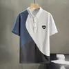 Polos masculinos 2022 verão coreano simples pólo pólo curto camisa de luva curta contraste de rua casual colorida camisa masculina