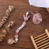 Soportes para chupete de cuentas de corona de corazón de haya para bebé recién nacido, mordedores de madera creativos, juguetes para niños pequeños, Clips de cadena para mordedor