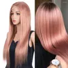 Peruca de fechamento de renda 4x4 rosa Trueme pré -arrancada com cabelos para bebês rosa brasileiro Glod Frente reta de perucas humanas para mulheres