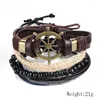 Charm Bracelets HI MAN Vintage Punk Multilayer Leather Bracelet For Men Zinc Alloy Helmsman Nautical Wristband Classic Jewelry Wholesale