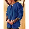 Herr t shirts cosplay kostym män renässans pirat toppar retro riddare krigare outfit snörning långa ärm blus medeltida kläder