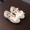 Flat Shoes White Pink Bowknot Little Girls Princess For Wedding Party Kids Dance Soft Bottom Single Chaussure Fille 1-6T