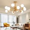 Lustres Moderne nordique bois Design LED lustre pour salon chambre salle à manger cuisine plafond suspension lampe boule de verre E27 lumière