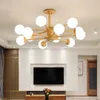 Lustres Moderne nordique bois Design LED lustre pour salon chambre salle à manger cuisine plafond suspension lampe boule de verre E27 lumière